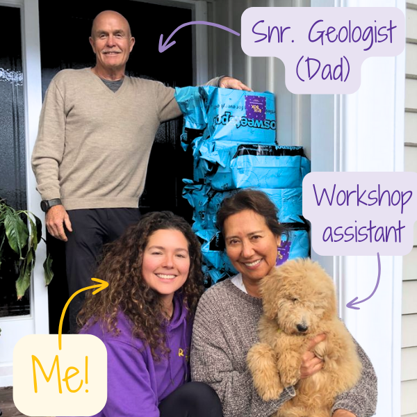 Senior geologist Andrew Clark, and Founder Fiona Nagy with ROXBOX parcels