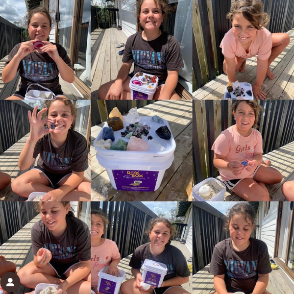 young girls happy with their roxbox crystal mining bucket